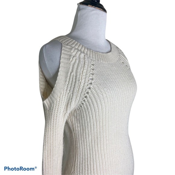 OLIVIA PALERMO CHELSEA28 Ribbed Cold Shoulder Pullover Sweater Ivory XXS XxSmall - Picture 1 of 7